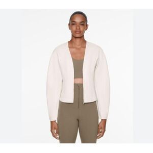 Oysho Womens Jacket S Small Neoprene-Effect Fitted ecru Full Zip 1669/830 NWT